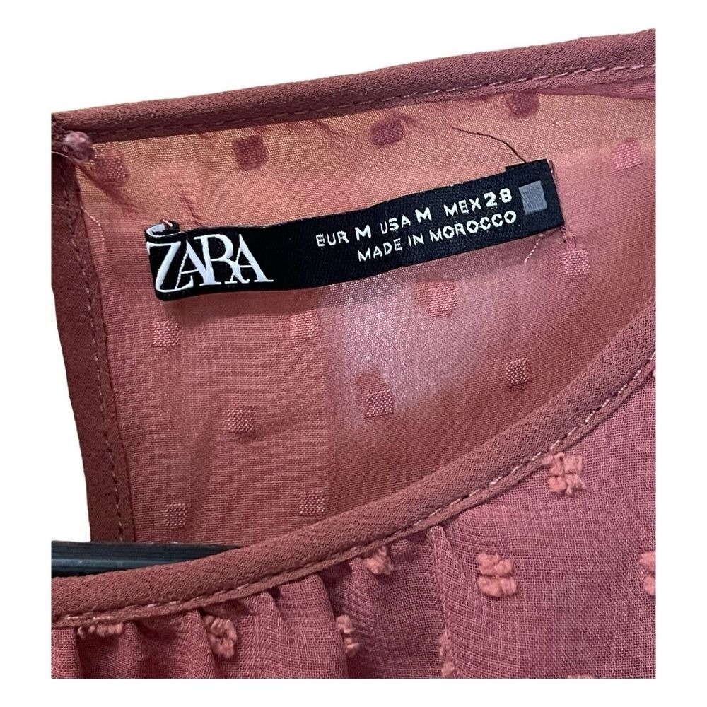 Zara Women's Dotted Puff Long Sleeve‎ Top Sheer Size Medium Mauve - Picture 3 of 6